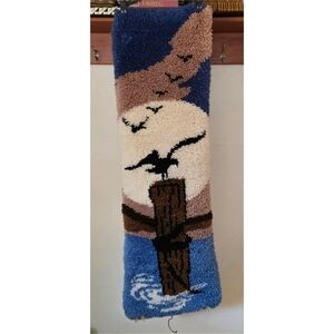 Vintage Blue Latch Hook Wall Tapestry